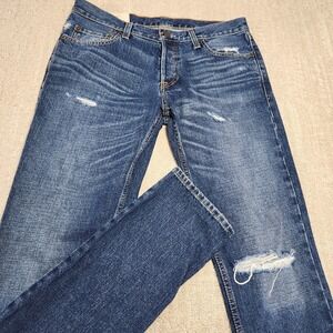 Hollister Jeans Men 33x34 Skinny Denim Distressed Y2K Button Fly Whiskers